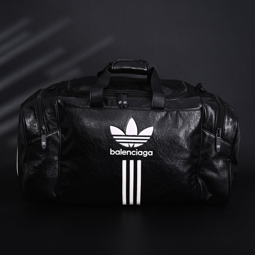 Balenciaga x adidas Large Duffel Travel Bag ¨C Black with Trefoil Logo and Triple Stripes