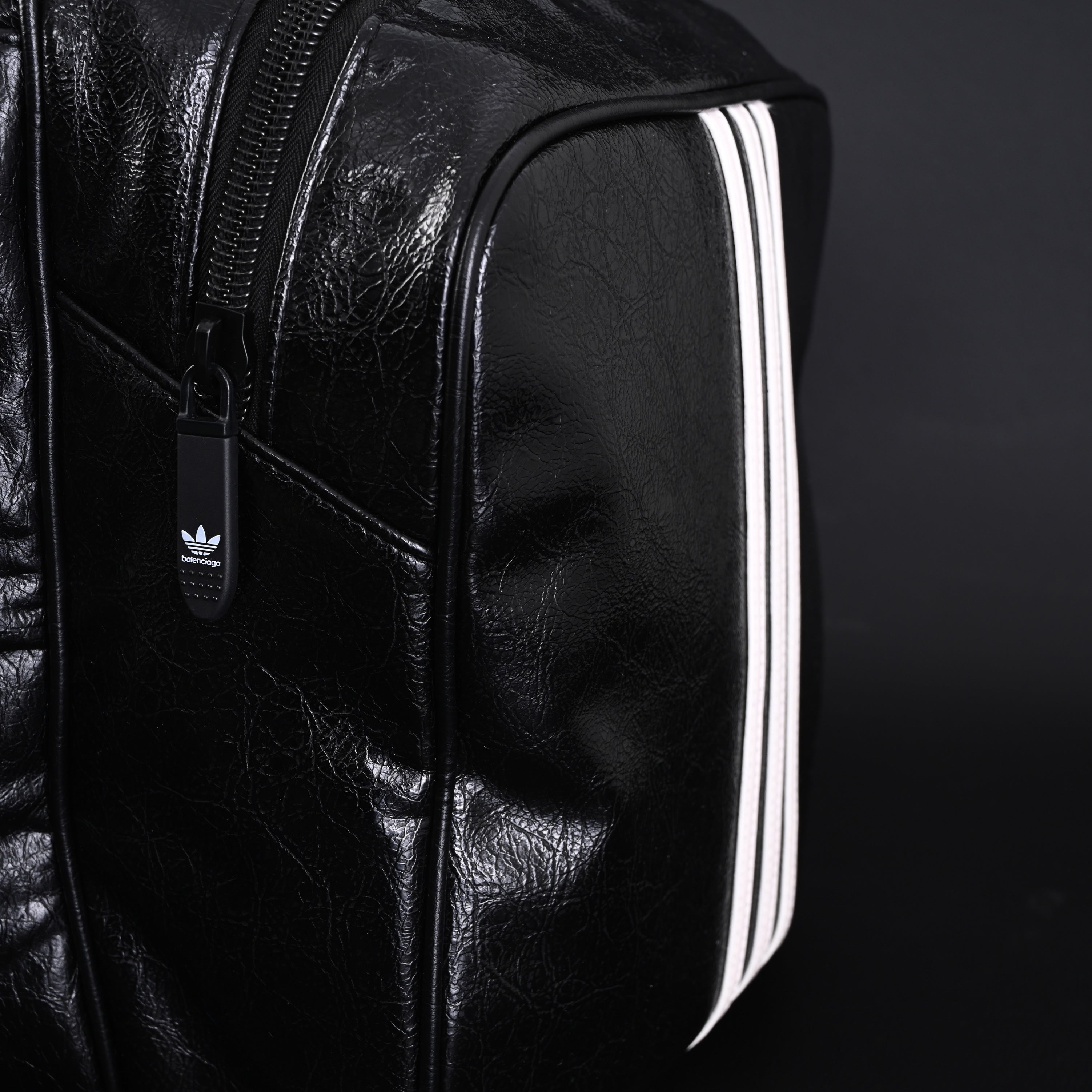 Balenciaga x adidas Large Duffel Travel Bag ¨C Black with Trefoil Logo and Triple Stripes